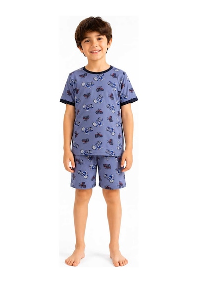 Tenra Erkek Çocuk Pamuklu Şortlu Pijama Takımı 3-12 Yaş Mavi