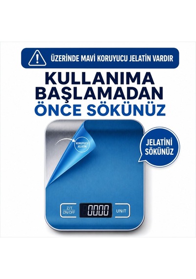 Dijital Mutfak Terazisi 5 Kg Kapasiteli 1 Gr Hassasiyetli Paslanmaz Çelik Pil Hediyeli Hassas Ölçüm Çok Renkli