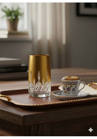 Bohemia Kristal Kahve Yanı Su Bardağı Altın Yaldızlı 150 Cc 6 Adet Altın