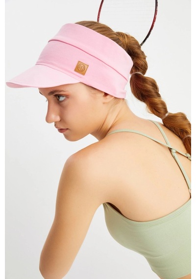 Butikgiz Kadın Uv Korumalı Katlanabilir Üstü Açık Yumuşak Siperli %100 Pamuklu Penye Tenis Vizör Şapka Pembe
