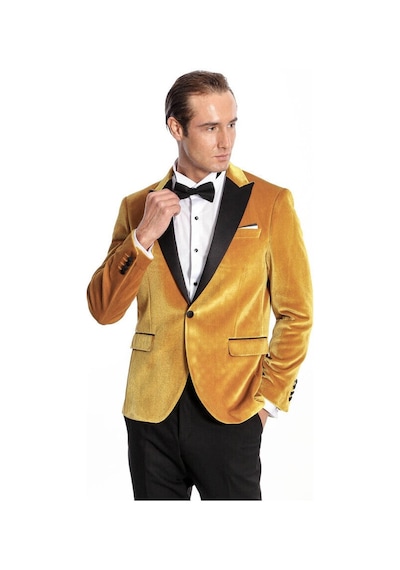Wessi Kadife Slim Fit Sarı Erkek Smokin Ceket Sarı