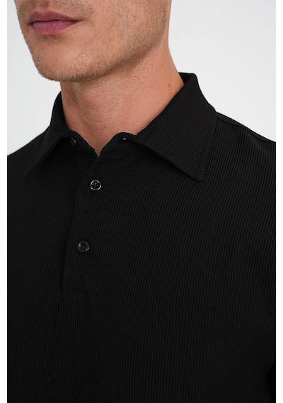 Efor Slim Fit Polo Yaka Modal Fitilli Kısa Kol Siyah Tişört Ts 904 Siyah
