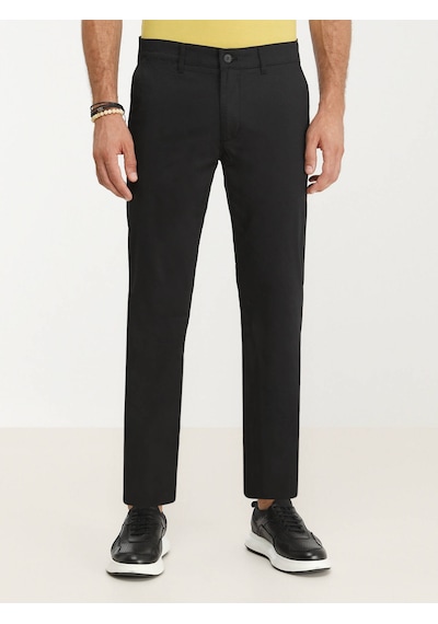 Siyah Düz Dokuma Slim Fit Casual Pamuk Karışımlı Pantolon Siyah