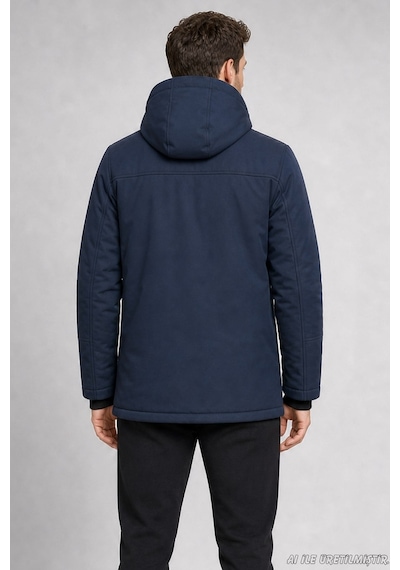 Freemen Erkek Kapüşonlu İçi Kürklü Su Ve Rüzgar Geçirmez Outdoor Softshell Mont-414 Lacivert