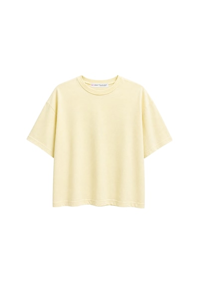 Mixray 2101 Kadın Bisiklet Yaka Soft Oversize Basic Modal T-shirt Sarı