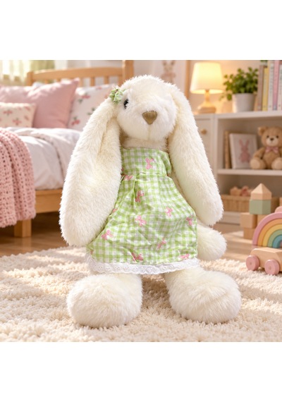 45 Cm Elbiseli Peluş Tavşan Oyuncak Yeşil Elbiseli Açık Yeşil