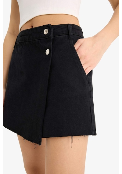 Defacto Yüksek Bel Cepli Mini Jean Şort Etek E4696AX25SM Siyah