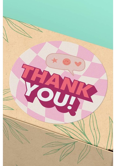 Pembe Damalı Thank You Sticker 3x3cm St2197 Çok Renkli