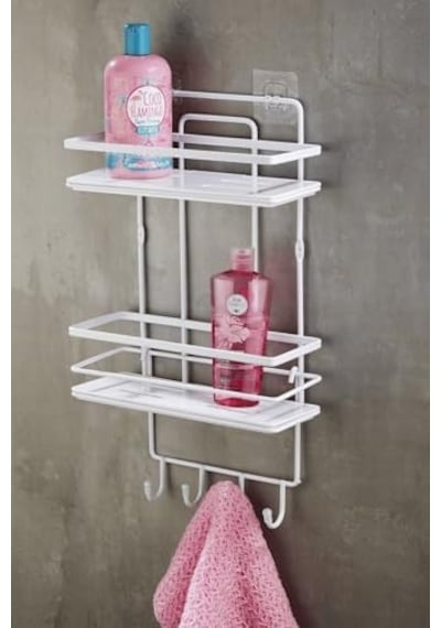 Yapışkanlı Ömür Boyu Paslanmaz Kristal Ayarlanabilir Raf Banyo Düzenleyici Şampuanlık Beyaz Lş-02 000 Açık Krem