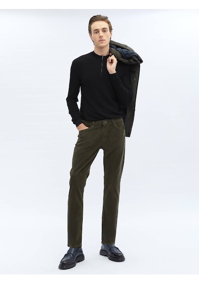 Kip Haki Dokuma Slim Fit Kadife Casual Pamuk Karışımlı Pantolon 406629 Haki