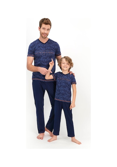 Arnetta Lost In Paradise Koyu Indigo Genç Erkek Kısa Kol Pijama Takımı İndigo