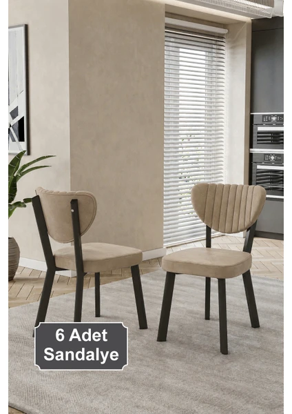 6 Adet Elma Sandalye Baby Face Kumaş Metal Iskelet Mutfak Yemek Masası Sandalyesi Cappuccino