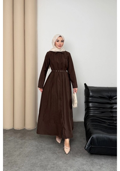 Mihran Butik Quenn Model Coupra Model Kumaş Kemer Detaylı Elbise Kahverengi