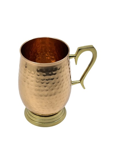 Otantik Dövme Metal Kupa - Gold Pirinç Kulplu Dekoratif Uzun Sunum Bardağı