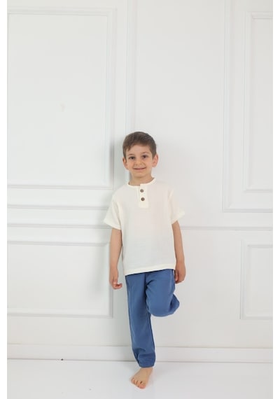 Mulberry Çocuk Müslin Şalvar Pantolon Nefes Alabilen Doğal Dokulu Günlük Rahat Alt Giyim Mavi Mulberry Çocuk Müslin Şalvar Pantolon Nefes Alabilen Doğal Dokulu Günlük Rahat Alt Giyim Mavi