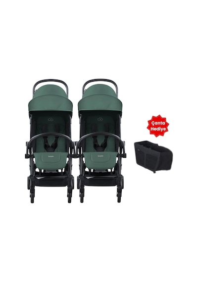 Bumprider Connect³ İkiz Bebek Arabası Black - Olive & Yan Düzenleyici Çanta