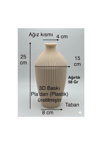 Modern Dekoratif Vazo - 3d Baskı Tasarım Obje - Salon Ve Ofis İçin Estetik Biblo - 25 Yükseklik Cm Bej
