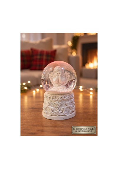 Dekoratif Yılbaşı Hediye Seti 2 Li Kombin Melek Ve Noel Baba Figürlü Kar Küresi 6.5 Cm Hediye Biblo