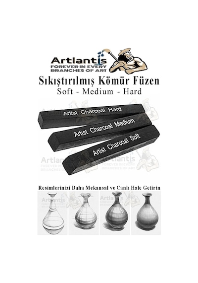 Sıkıştırılmış Kömür Füzen Seti 3 Lü 1 Paket Siyah Kare Press Kömür Füzen Yassı Çizim Gölgelendirme Grafit Sanatsal