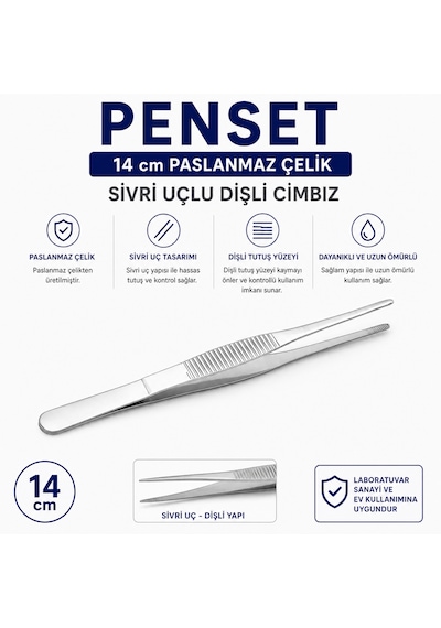 Penset 14 Cm Paslanmaz Çelik - Sivri Uçlu Dişli Cımbız