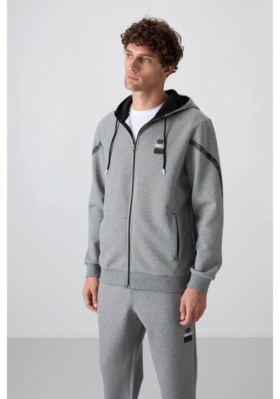 Tommy Life Gri Melanj Pamuklu Kalın Yumuşak Dokulu Comfort Fit Baskılı Erkek Eşofman Takım - 85236 GRİ MELANJ