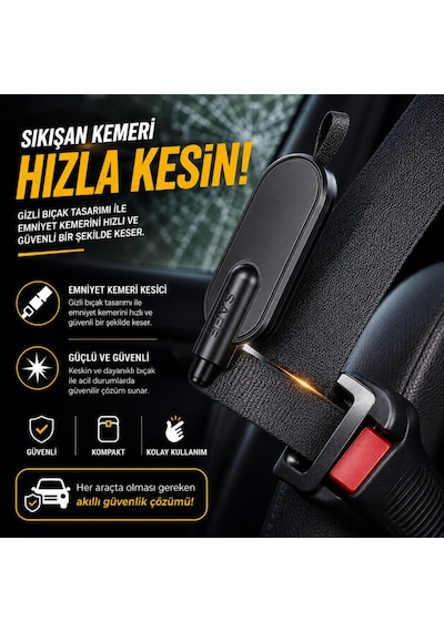 Polham 2in1 Anahtarlıklı Araç İçi Acil Durum Cam Kırıcı Ve Emniyet Kemeri Kesici Kompakt Oto Güvenlik Aparatı