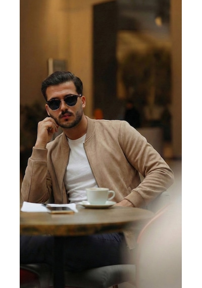 Efnaz Style Erkek Scuba Süet Kumaş Bomber Hırka Taba