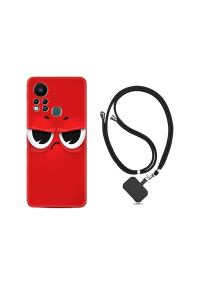 Infinix Hot 11S Kılıf İpli Boyun Askılı Desenli Silikon Red 1829