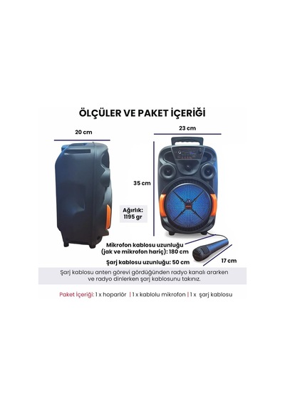 Upway Led Işıklı Mikrofonlu Şarjlı Bluetooth Hoparlör 10w Tf Usb Aux Tws 8 İnç Bass Woofer