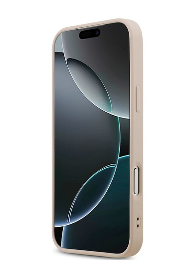 Apple iPhone Uyumlu 18 Pro Max Kılıf Guess Lisanslı M-safeli Taşlı Üçgen Logo 4g Desenli Strass Kapak Pembe