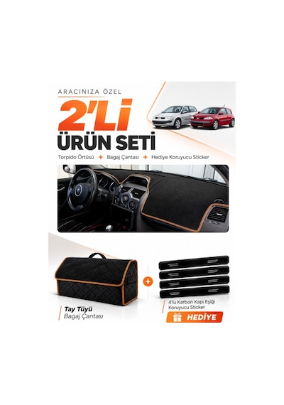 Renault Megane 2 Küçük Ekranlı 2002-2009 Uyumlu Torpido Örtüsü Tay Tüyü Çanta - Siyah Kahverengi