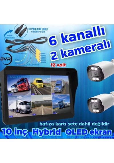 2 Adet Ahd 2 Mp Beyaz Warm Ledli Kamera 10'' Qled 6 Kanallı Monitör Seti 12 V 256 Gb