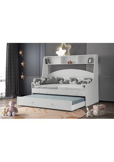 Bilge Tamamı Mdf Kitaplıklı Yavrulu Çelik Destekli Karyola Ranza Beyaz M2 90 X 190 CM Bilge Tamamı Mdf Kitaplıklı Yavrulu Çelik Destekli Karyola Ranza Beyaz M2 90 X 190 CM