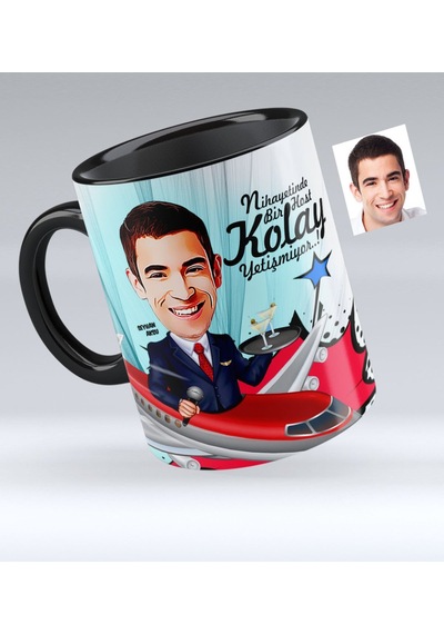 Kişiye Özel Host Karikatürlü Siyah Kupa Bardak - 1