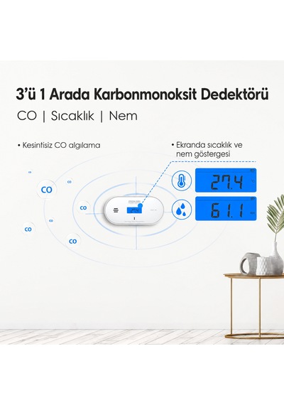 Wisualarm C06 En50291 Karbonmonoksit Dedektörü Sıcaklık Nem Göstergeli