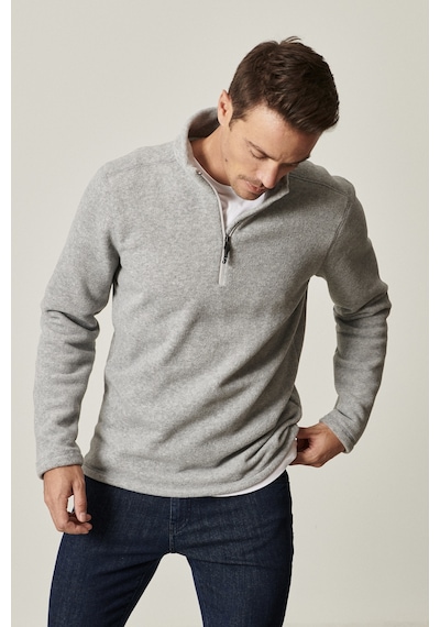 AC&Co / Altınyıldız Classics Anti-Pilling Tüylenme Yapmayan Bato Yaka Erkek Polar Sweatshirt - Gri Melanj