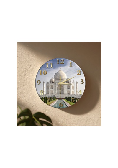Taj Mahal Temalı Dekoratif Duvar Saati 33 Cm Uv Baskılı Mdf Duvar Saati Çok Renkli