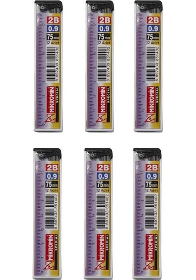 Min 0.9 MM Cetvelli Kalem Ucu 75 MM Mikro Uç 6 Adet