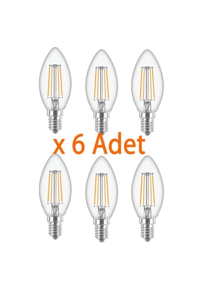 Philips 4.3w 40w Rustik Mum Led Ampul Sarı E14 Şeffaf Cam 6 Ad