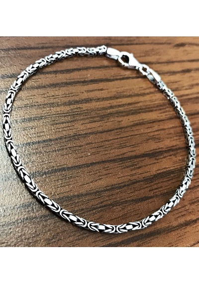 Takı Dükkanı 925 Ayar Gümüş Erkek Bileklik Kare Kral Model 2.4mm Genişlik 20cm Uzunluk msb02