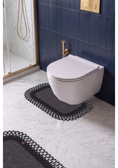 Banyo Paspası Takımı 70x110+50x70 Cm Dış Trikot Antrasit Gri & Siyah