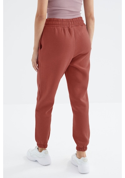 Tommy Life Kiremit Yüksek Bel Şardonlu 3 İplik Pamuklu Basic Kadın Eşofman Alt - 94624