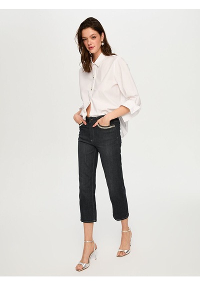 Faik Sönmez Cebi Taş Süslemeli Starıght Fıt Jean Capri S26jcp001 Us26jcp00113 Antrasit