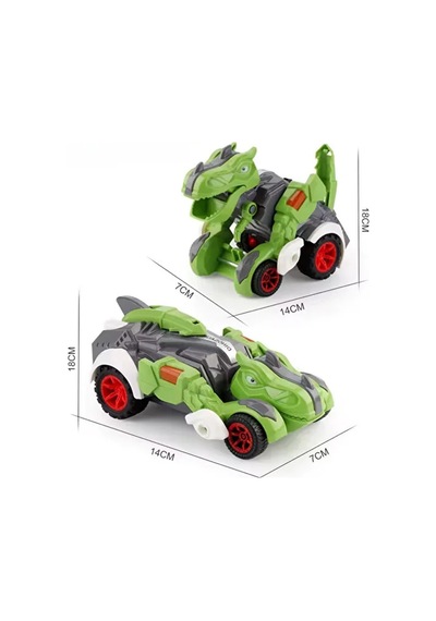 Dönüşen Dinozor Araba Robot Oyuncak 2'si 1 Arada T-rex Figürlü Yarış Arabası Çok Renkli