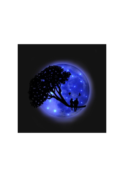 Kişiselleştirilebilir Led Işıklı Epoksi Cam Katmanlı Tablo Linda Sevgili Dolunay Mavi - 737866210 Mavi
