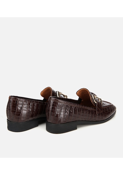 Hotiç Kadın Deri Kahverengi Kroko Baskılı Klasik Loafer