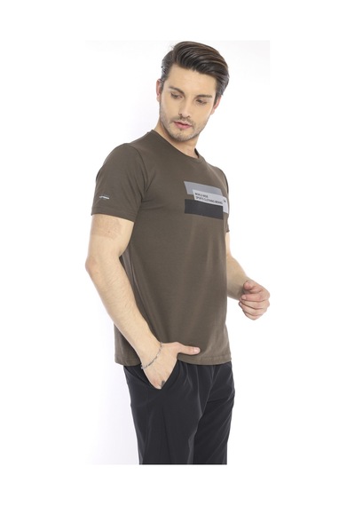 Escetic Erkek Spor Haki Bisiklet Yaka Slim Fit T-Shirt-3355 Haki