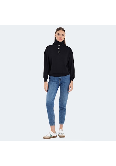 Slazenger VIDAL Oversize Kadın Dik Yaka Oversıze Siyah Sweatshirt