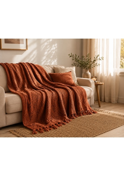 Kapreo Home Oceanwave Çok Amaçlı Örtü 170 X 200 Kiremit