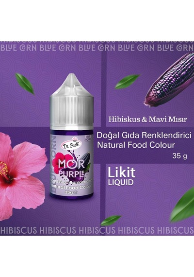 Likit Mor Doğal Gıda Boyası 35 G Bitkisel Kaynaklı, Pasta Ve Tatlılar İçin Katkısız Sıvı Renk Boyası